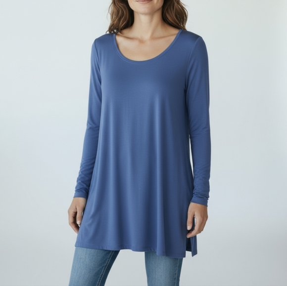 Eileen Fisher Tops - Eileen Fisher Long Blue Tunic Top Scoop Neck Flowy Soft Comfy Sz M